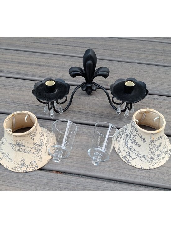 PartyLite Wrought Iron Candle Sconces for sale | eBay PartyLite Chateau Candle Lamp Iron Sconce w/ 2 shades Country Farmhouse Decor